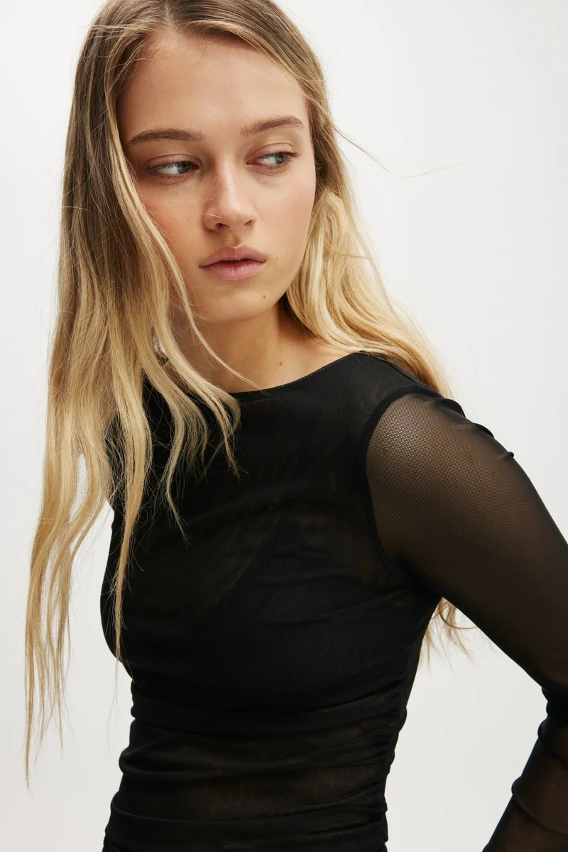 كوتون اون بلوزة أكمام طويلة شبكية آشلي